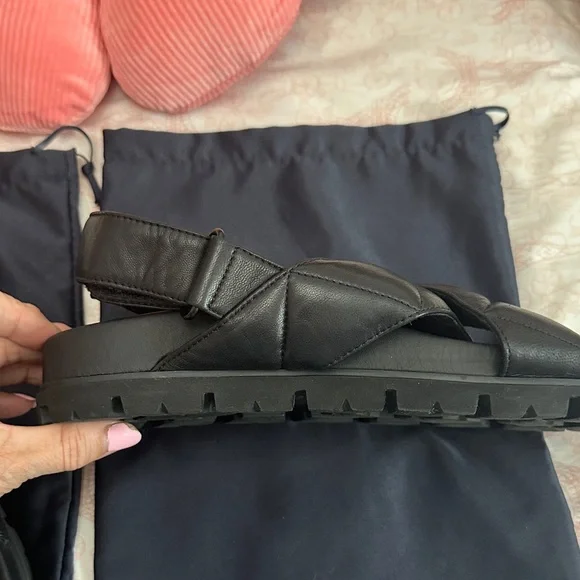 Prada Black Quilted Leather Sandals - Picture 6 of 12